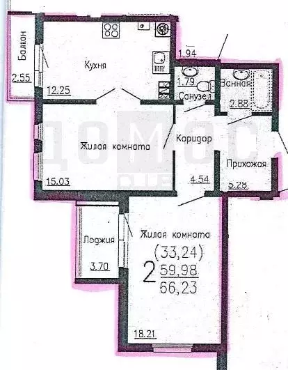 Квартира, 2 комнаты, 60.5 м - Фото 2