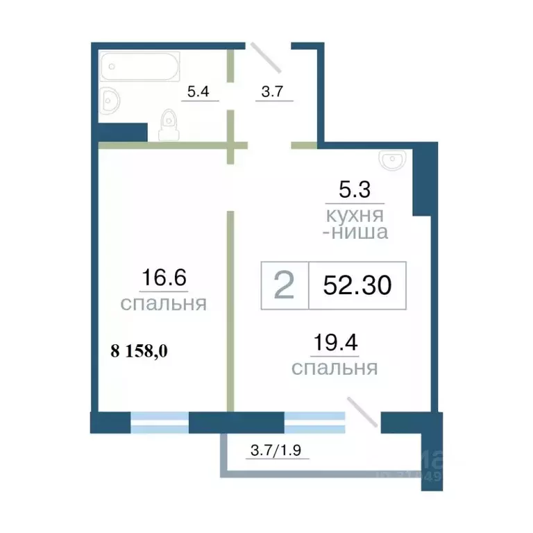 2-к кв. Красноярский край, Красноярск ул. Дубровинского, 110Г (52.6 м) - Фото 0