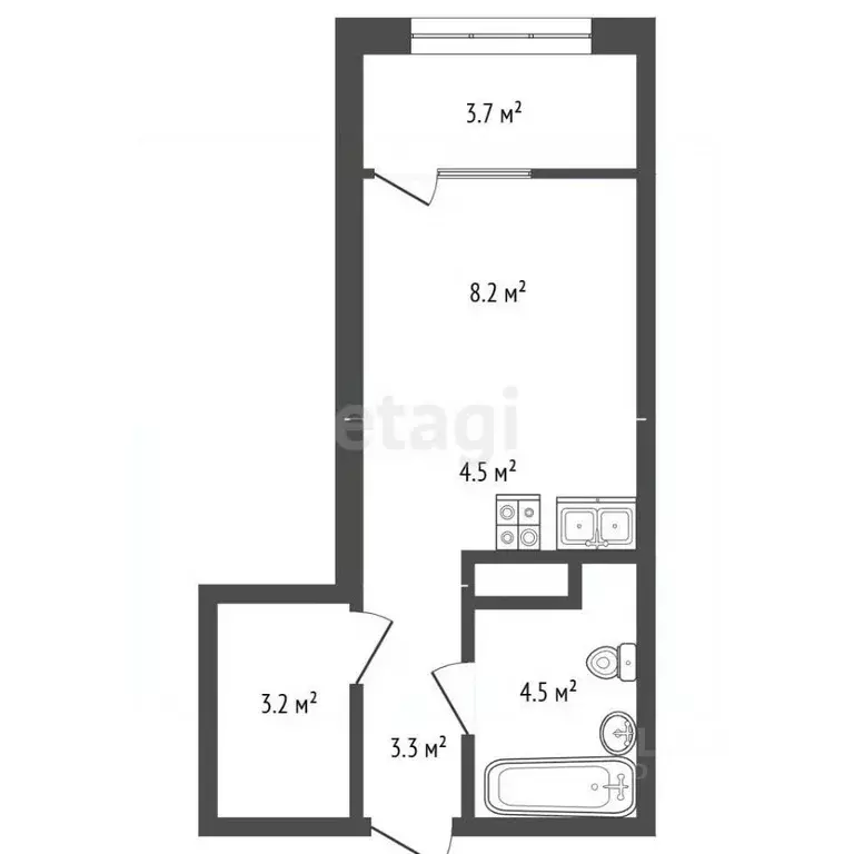Студия Забайкальский край, Чита Хороший мкр, 9 (27.4 м) - Фото 2