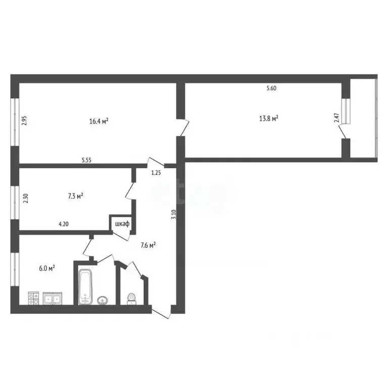 3-к кв. Крым, Бахчисарай ул. Гагарина, 11 (54.5 м) - Фото 1