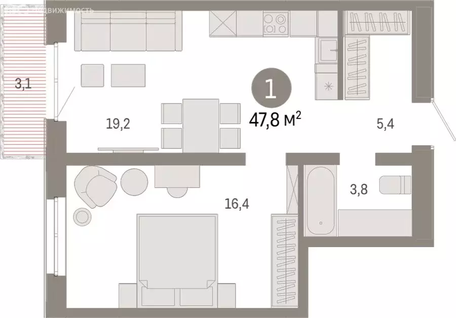 1-комнатная квартира: Екатеринбург, улица Советских Женщин (47.8 м) - Фото 1