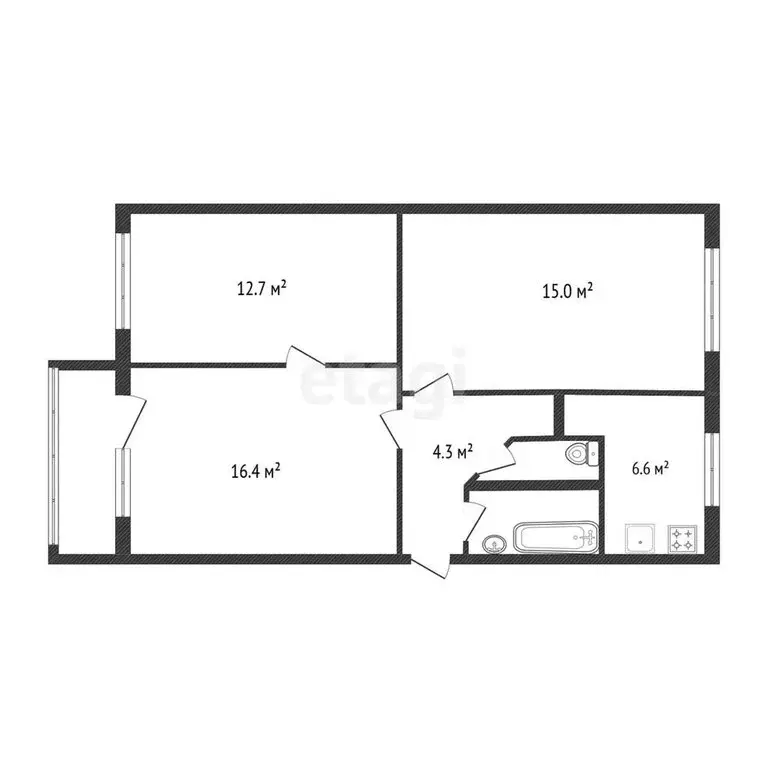 3-комнатная квартира: Шебекино, улица Матроса Шарапова, 12 (58 м) - Фото 1
