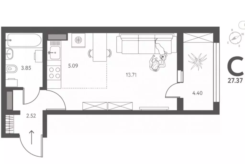 Квартира-студия: Липецк, улица Перова, 2Д (27.37 м) - Фото 1