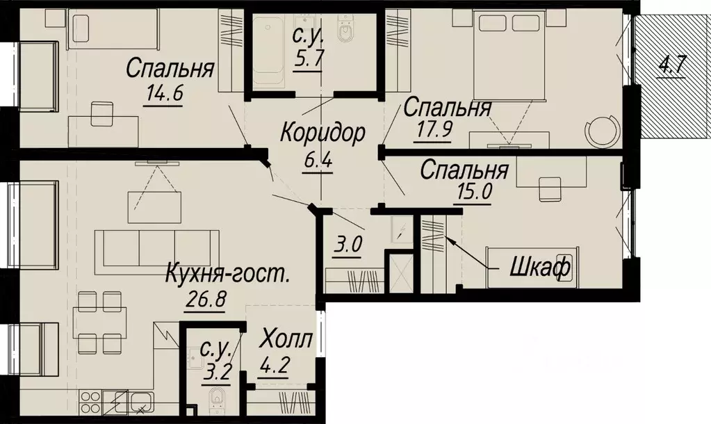 3-к кв. Санкт-Петербург наб. Реки Карповки, 27 (98.2 м) - Фото 0