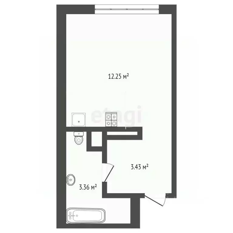 Студия Тюменская область, Тюмень ул. Лесопарковая, 1к1 (19.1 м) - Фото 0