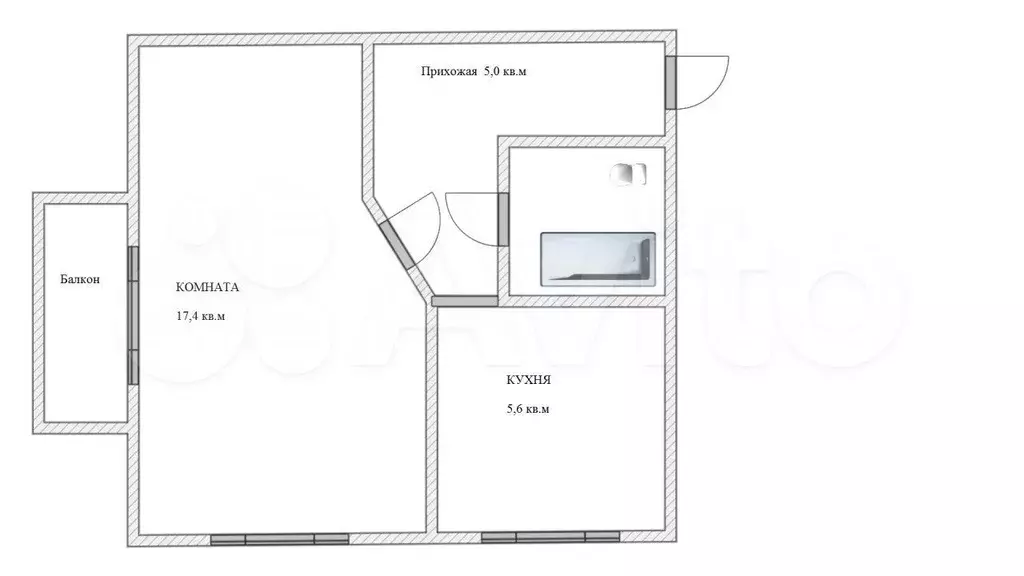 1-к. квартира, 31,7 м, 3/5 эт. - Фото 0