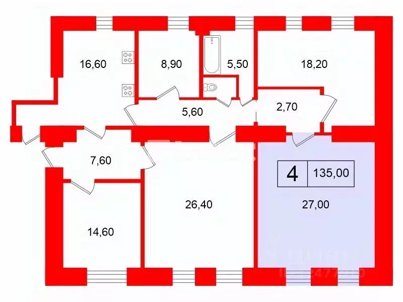 Комната Санкт-Петербург просп. Малый Петроградской стороны, 7Б (27.0 ... - Фото 2