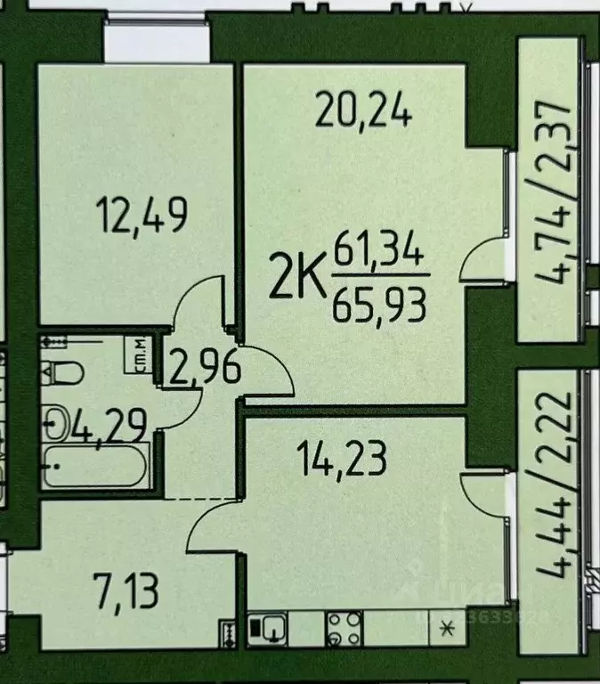 2-к кв. Томская область, Томский район, д. Кисловка, Левобережный мкр ... - Фото 1