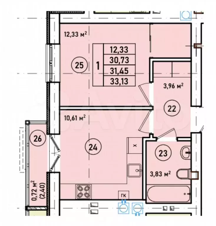 1-к. квартира, 32 м, 6/7 эт. - Фото 1