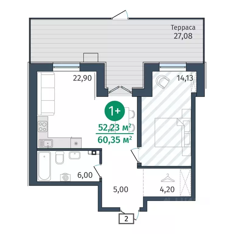 1-к кв. Тюменская область, Тюменский муниципальный округ, д. Дударева ... - Фото 1