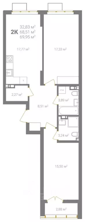 2-к кв. Нижегородская область, Нижний Новгород Ветеринарная ул. (69.95 ... - Фото 2