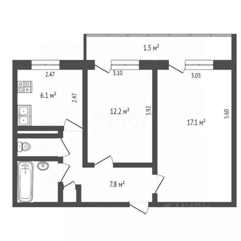 2-к кв. Псковская область, Псков Индустриальная ул., 3А (47.8 м) - Фото 1