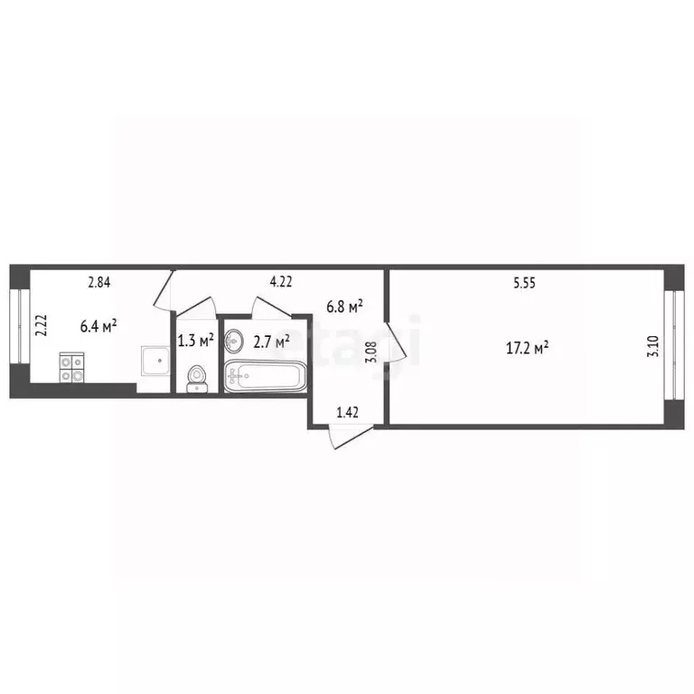 1-к кв. Хабаровский край, Комсомольск-на-Амуре Магистральное ш., 45к1 ... - Фото 2