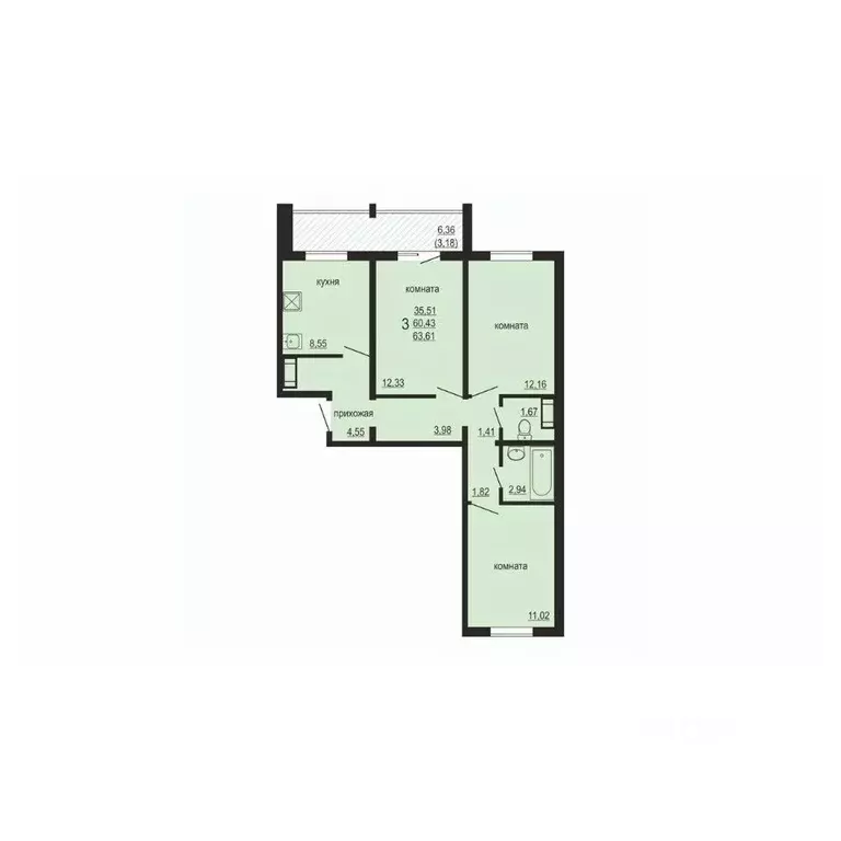 3-к кв. Челябинская область, Челябинский городской округ, пос. ... - Фото 1