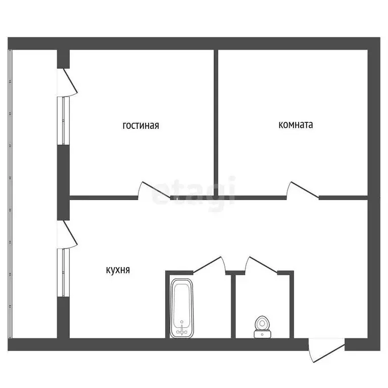 2-комнатная квартира: Чебаркуль, улица Елагина, 475 (43 м) - Фото 0