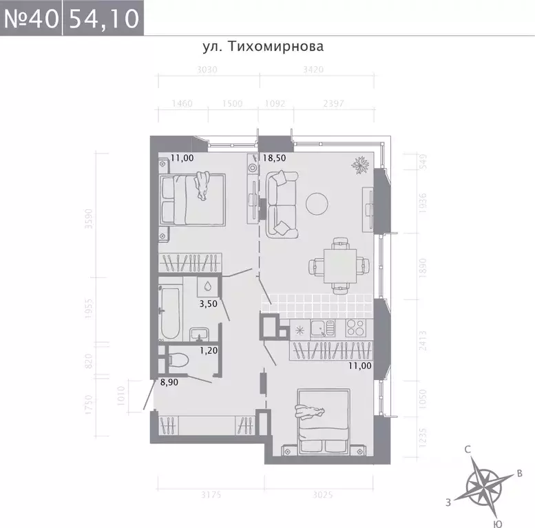 2-к кв. Татарстан, Казань ул. Калинина, 1Б (54.1 м) - Фото 0