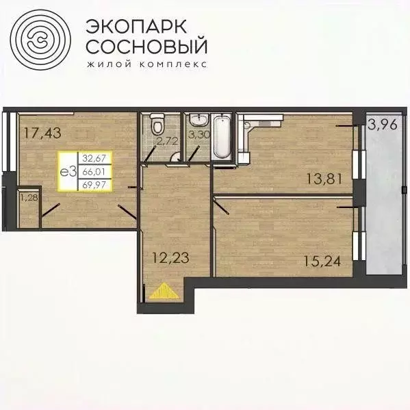 2-к кв. Пермский край, Пермь ул. Борцов Революции, 1Ак4 (66.0 м) - Фото 1