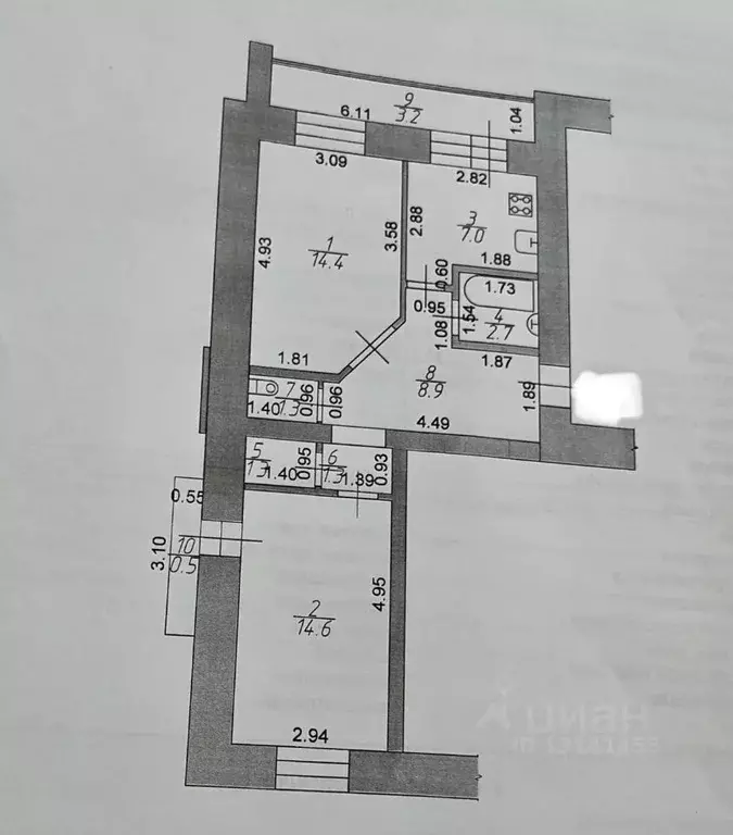 2-к кв. Татарстан, Зеленодольск Почтовая ул., 9 (51.5 м) - Фото 1