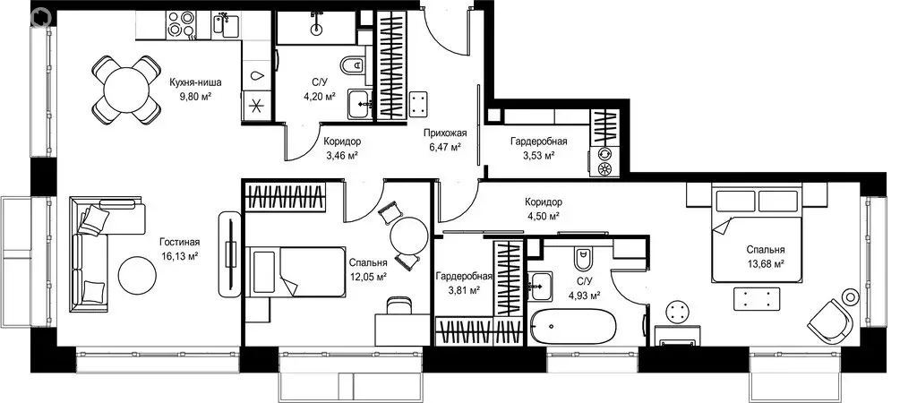 2-комнатная квартира: деревня Ликино, ЖК Мыс (82.56 м) - Фото 2