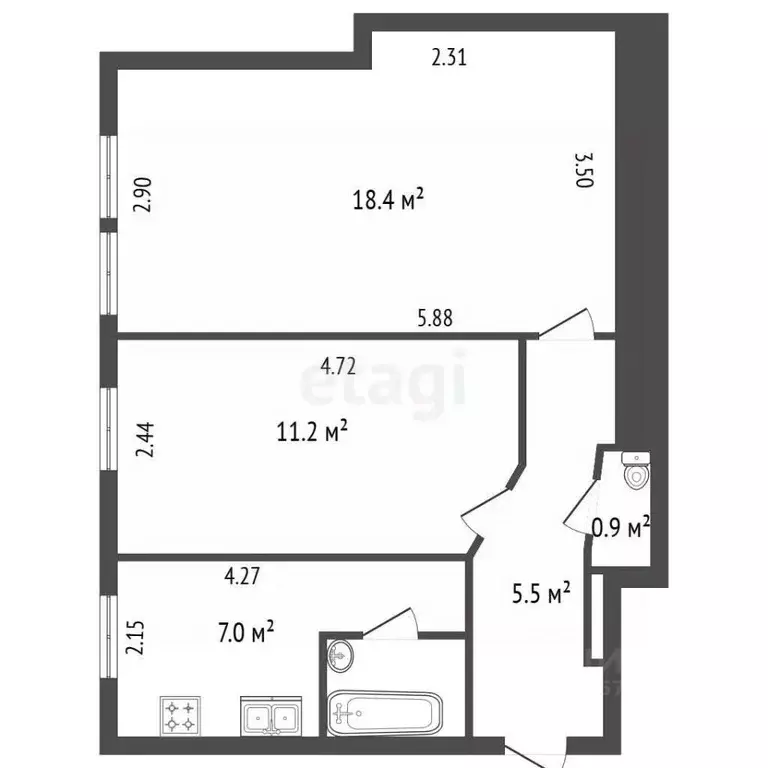 2-к кв. Санкт-Петербург Ропшинская ул., 1/32 (44.7 м) - Фото 2
