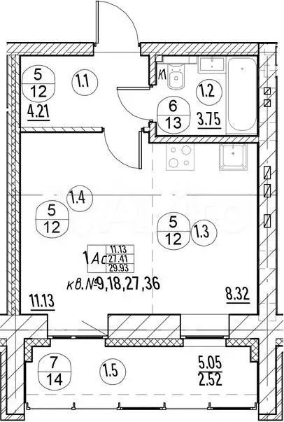 Квартира-студия, 29,9м, 8/9эт. - Фото 1