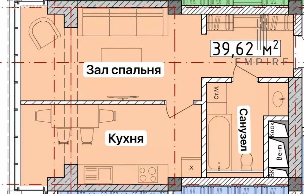 1-комнатная квартира: Гудермес, Школьная улица, 42 (39.43 м) - Фото 2