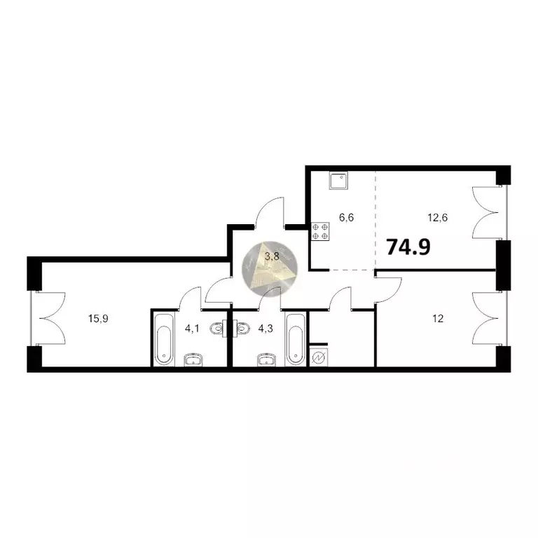 2-к кв. Санкт-Петербург наб. Обводного Канала, 169 (74.9 м) - Фото 2