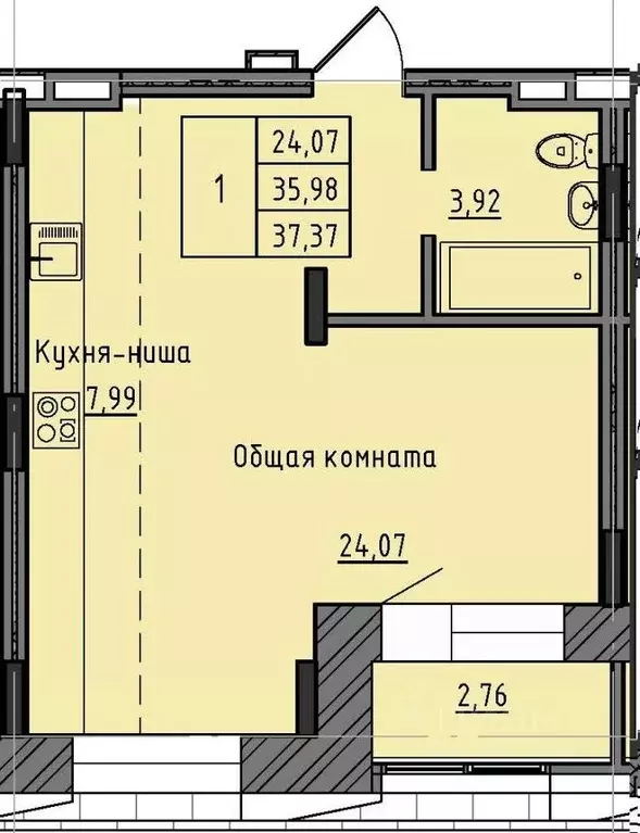 1-к кв. саха (якутия), якутск 37-й кв-л, (37.37 м) - Фото 0