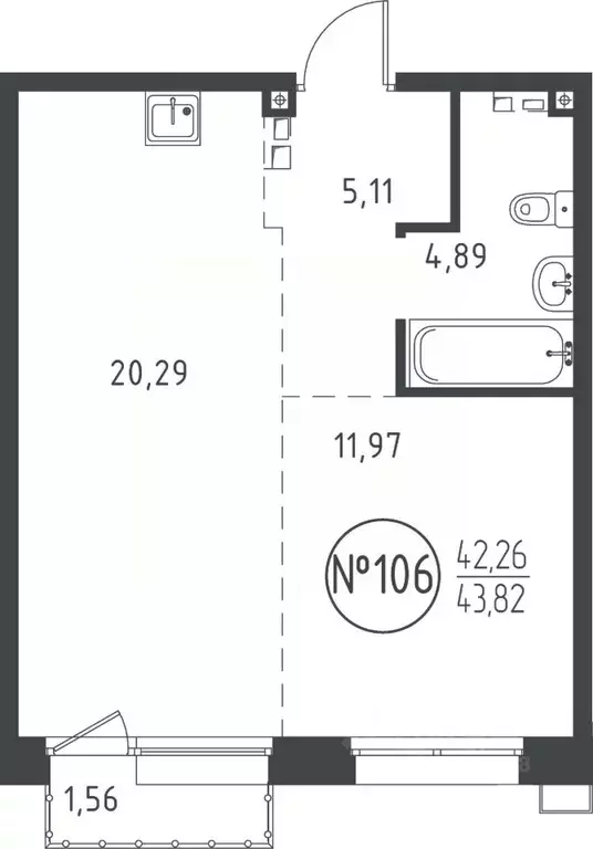 1-к кв. Иркутская область, Иркутск ул. Эдуара Дьяконова, 10 (43.59 м) - Фото 0