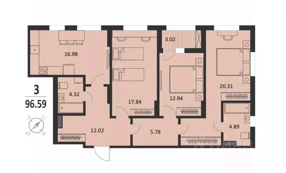 3-к кв. Курская область, Курск Хуторская ул., 39 (96.59 м) - Фото 1