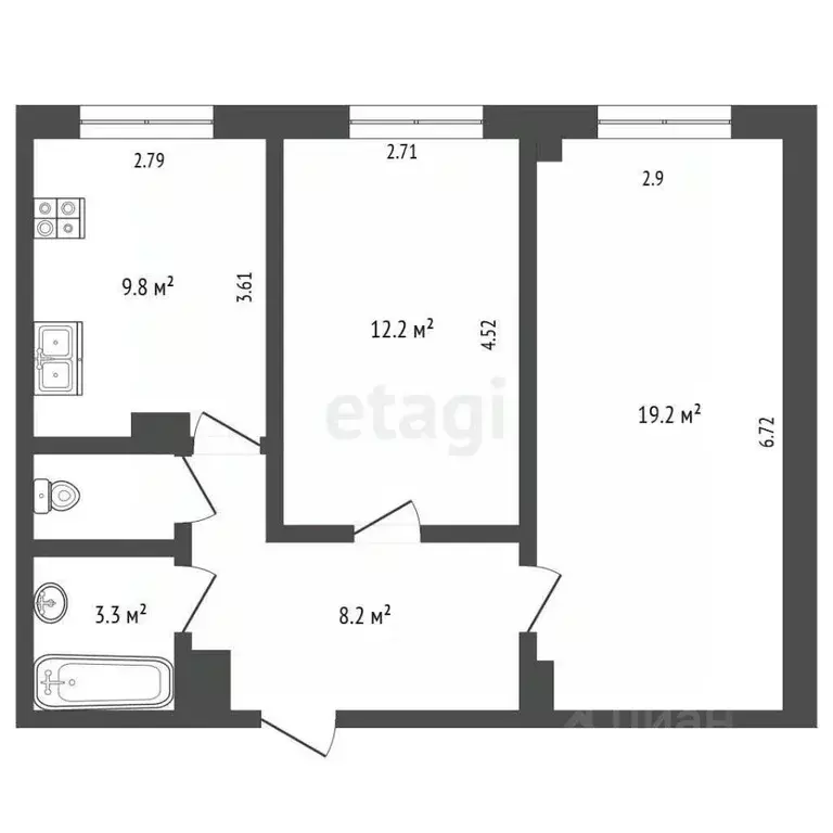 2-к кв. Псковская область, Псков Народная ул., 15 (54.3 м) - Фото 2