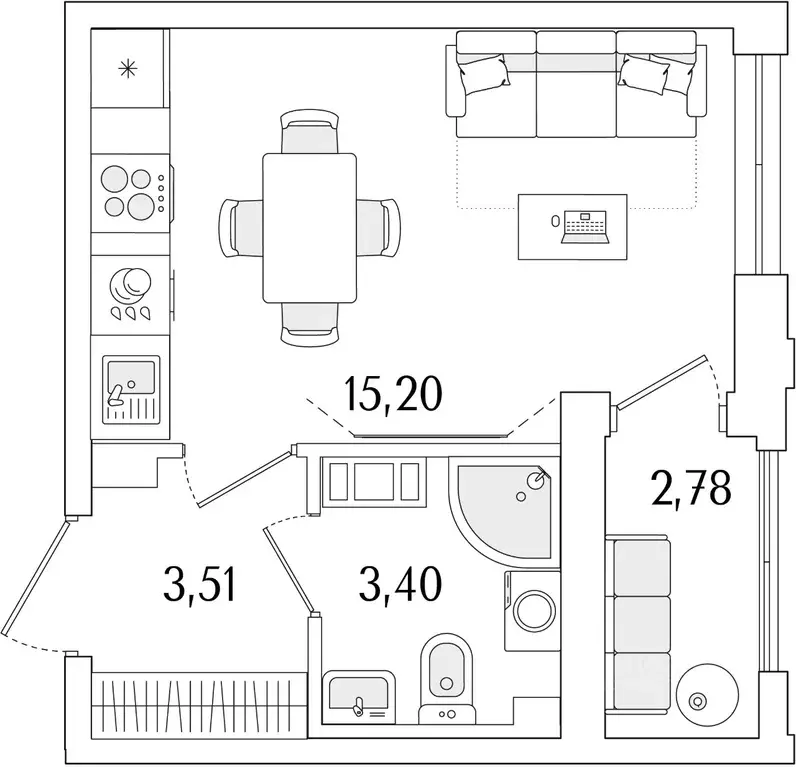 Студия Санкт-Петербург ул. Фучика, 12к2Г1 (23.5 м) - Фото 0