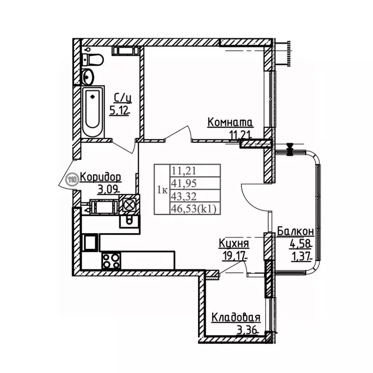 1-к кв. Калининградская область, Калининград ул. Дубовая Аллея (43.32 ... - Фото 1