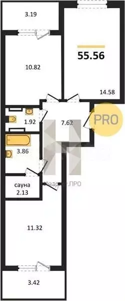2-к. квартира, 55,6 м, 5/9 эт. - Фото 1