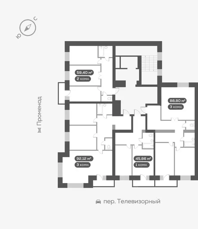 1-к кв. Красноярский край, Красноярск Телевизорный пер. (45.86 м) - Фото 1