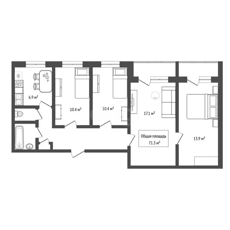 4-комнатная квартира: Новосибирск, улица Пархоменко, 128 (71.3 м) - Фото 1