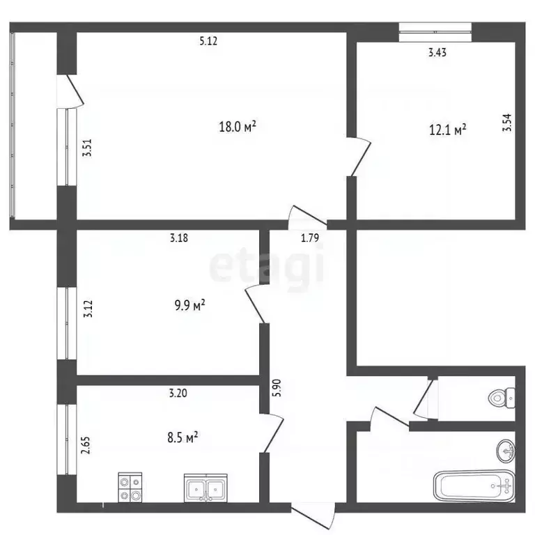 3-к кв. Ямало-Ненецкий АО, Муравленко ул. Дружбы Народов, 108 (70.1 м) - Фото 1