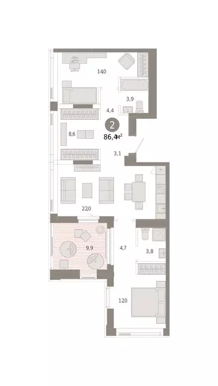 2-комнатная квартира: Тюмень, улица Павла Фитина, 7 (86.33 м) - Фото 2