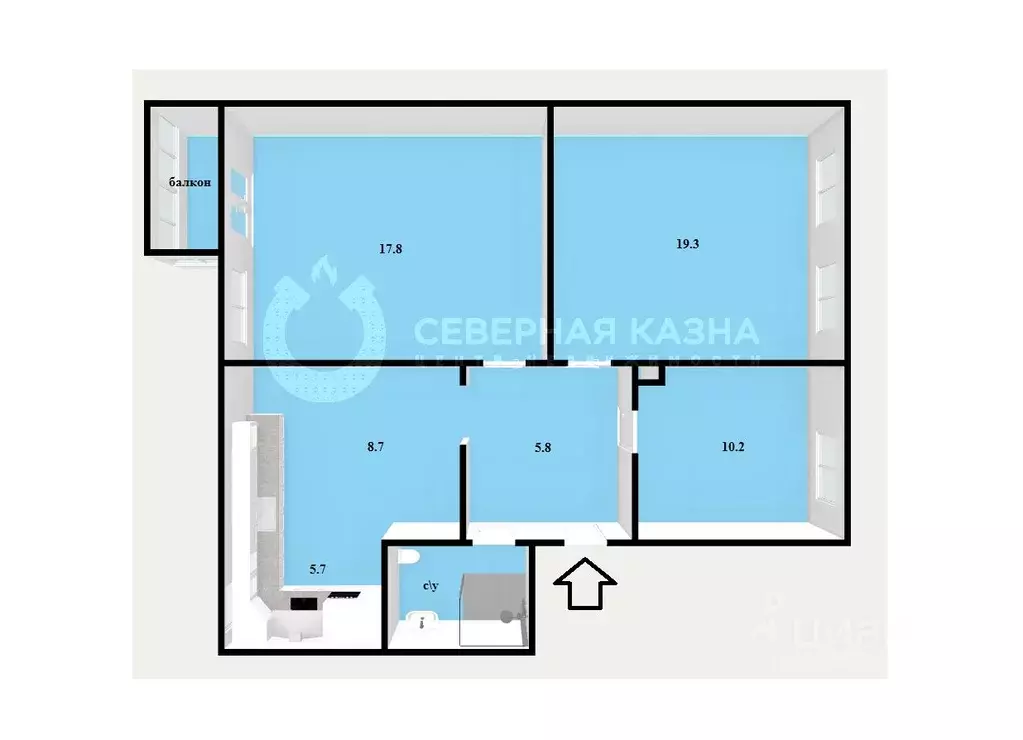 3-к кв. Свердловская область, Екатеринбург ул. Сакко и Ванцетти, 55 ... - Фото 1
