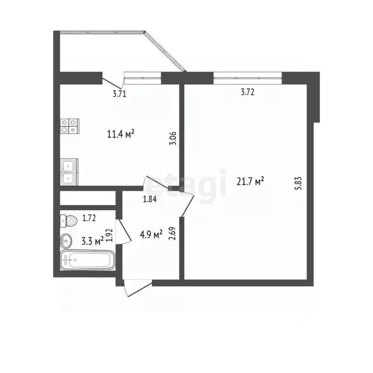 1-к кв. Тюменская область, Тюмень ул. Обдорская, 3 (41.5 м) - Фото 2