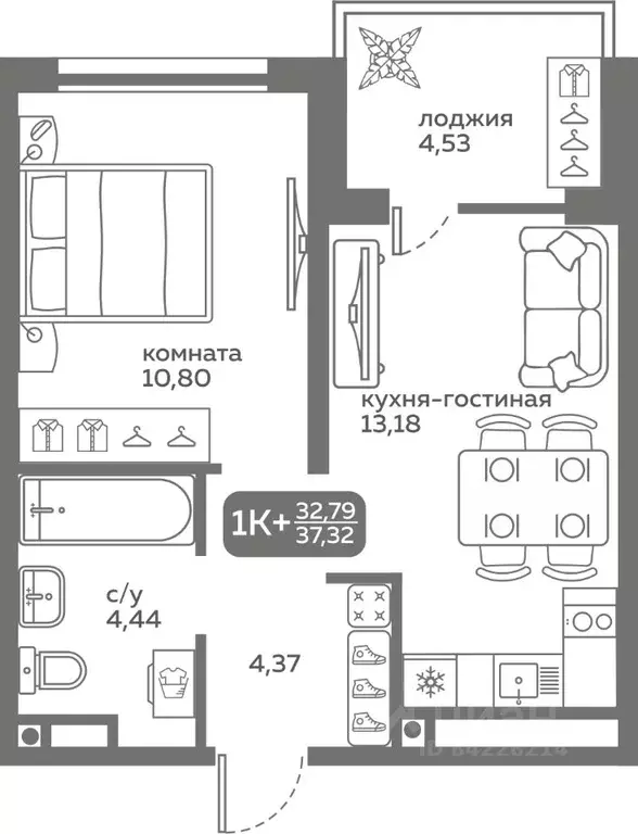 1-к кв. Тюменская область, Тюмень ул. Вадима Бованенко, 10 (32.79 м) - Фото 0