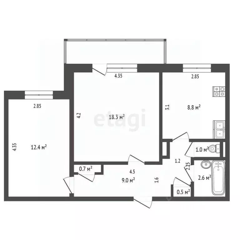 2-к кв. Забайкальский край, Чита Северный мкр, 60 (53.3 м) - Фото 1