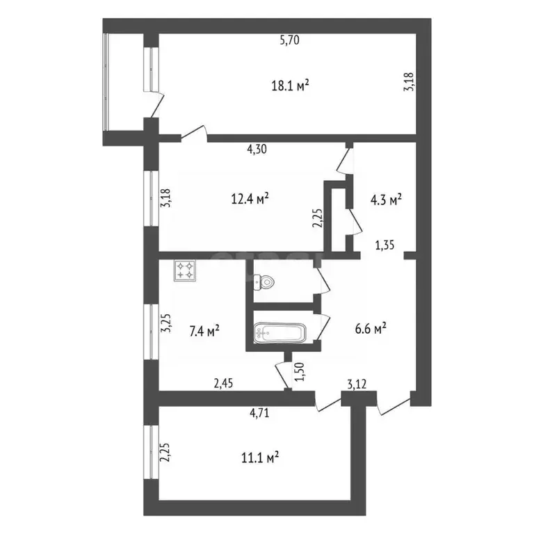 3-к кв. Амурская область, Благовещенск Институтская ул., 6 (63.6 м) - Фото 2