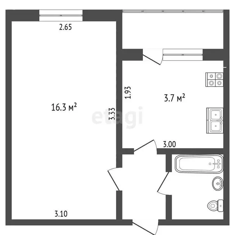 1-комнатная квартира: Нальчик, улица А.А. Кадырова, 33 (27.4 м) - Фото 1
