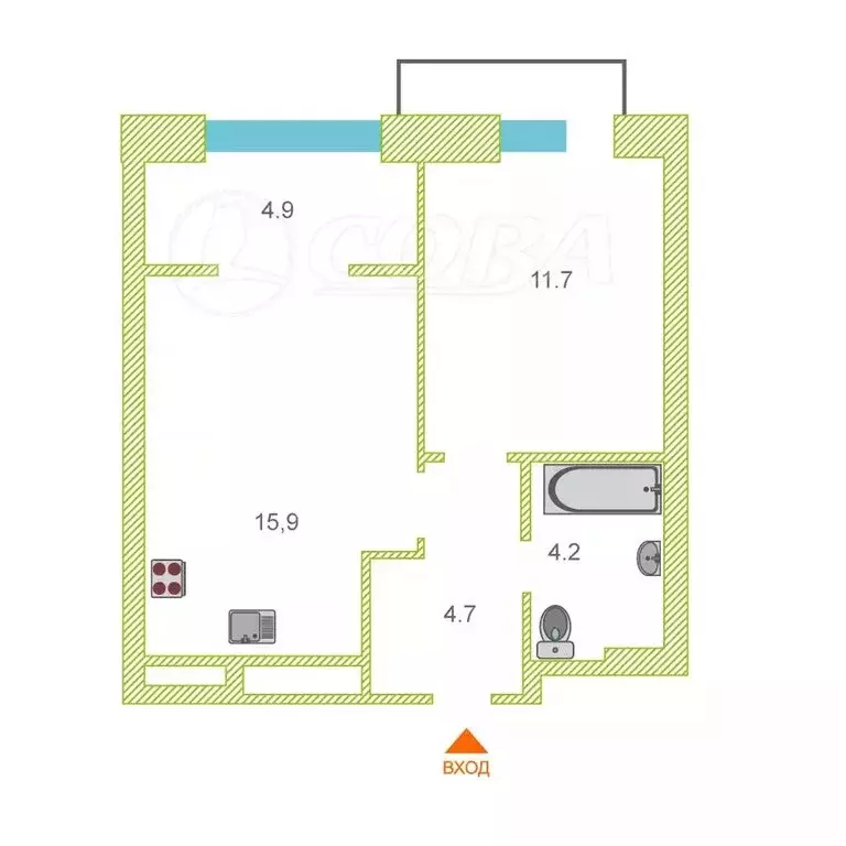 1-комнатная квартира: Тюмень, улица Ильи Кургузова, 1 (41.9 м) - Фото 1