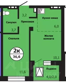 2-к кв. Красноярский край, Красноярск ул. Лесников, 51Б (36.6 м) - Фото 1