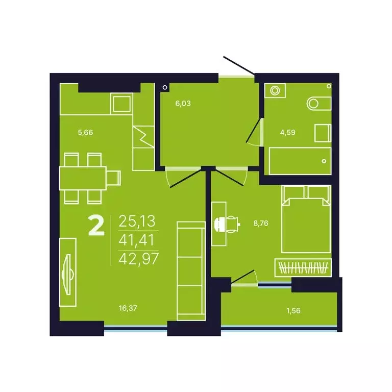 2-комнатная квартира: Уфа, улица Майора Доставалова, 3 (42.9 м) - Фото 1