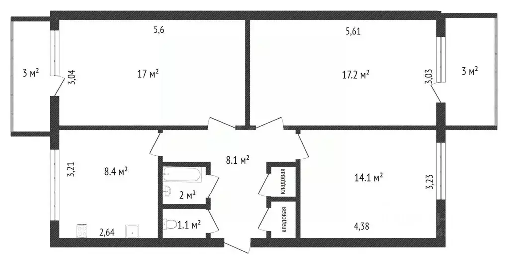 3-к кв. Калужская область, Калуга ул. Кибальчича, 26 (69.3 м) - Фото 1