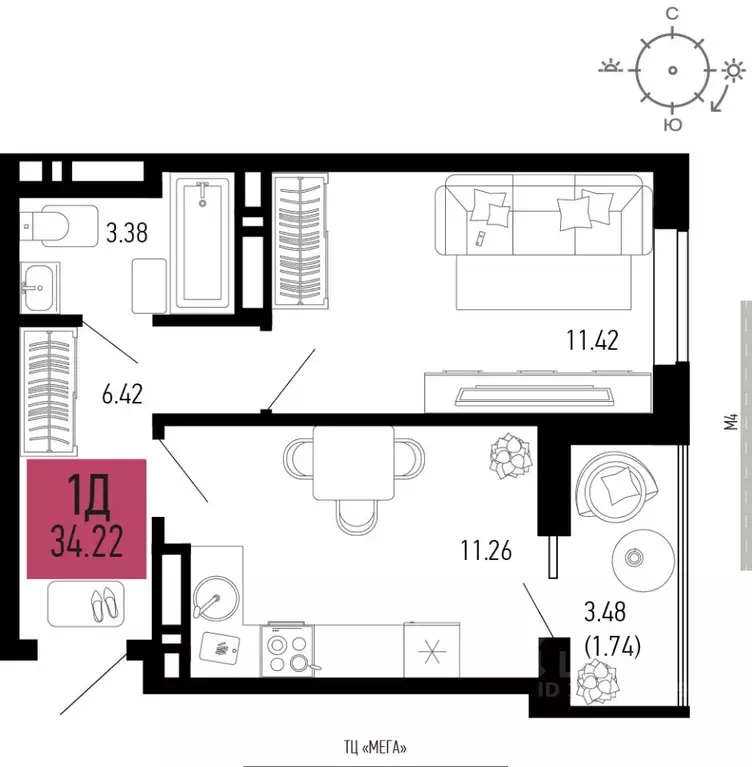 1-к кв. Ростовская область, Аксай  (34.22 м) - Фото 1