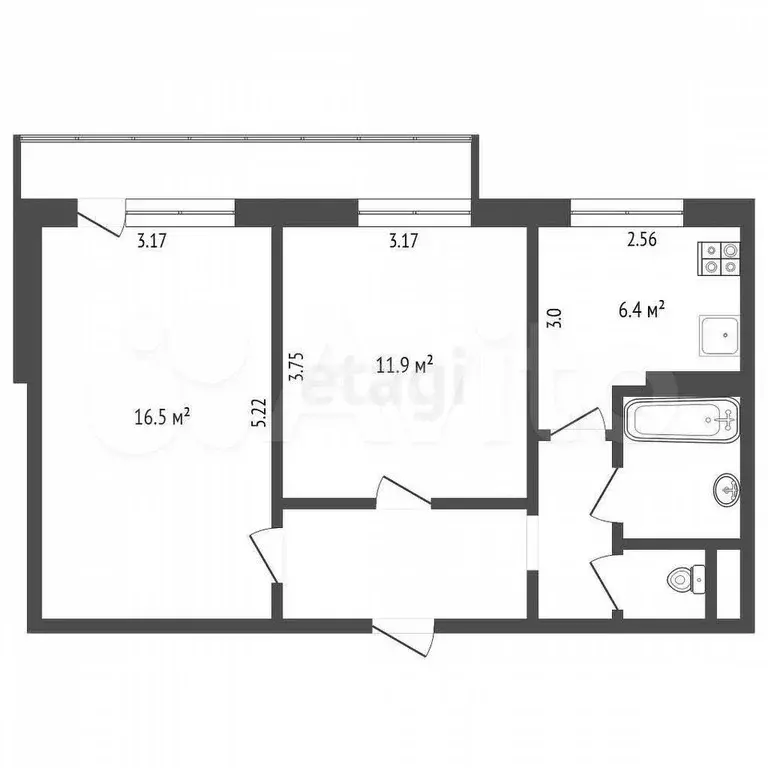 2-к. квартира, 45,4 м, 2/9 эт. - Фото 1